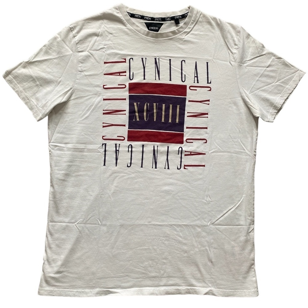 CYNICAL XCVIII White Logo T Shirt in Large